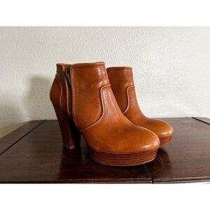 Gianni Bernini Womens Ankle Boots Bootie Size 8.5 Brown Leather Platform Stacked